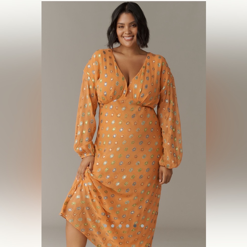 NWT Never Fully Dressed Orange Long Sleeve Dress Maxi Dress